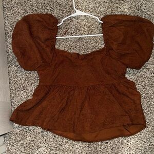 Brown Puff Sleeve Women's Top